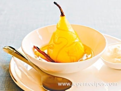Champagne poached pears