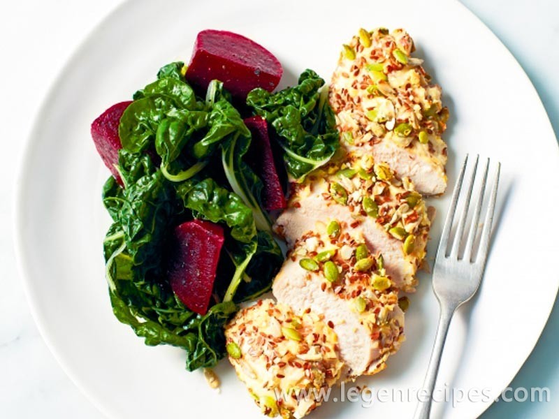 LSA chicken with beetroot and silverbeet