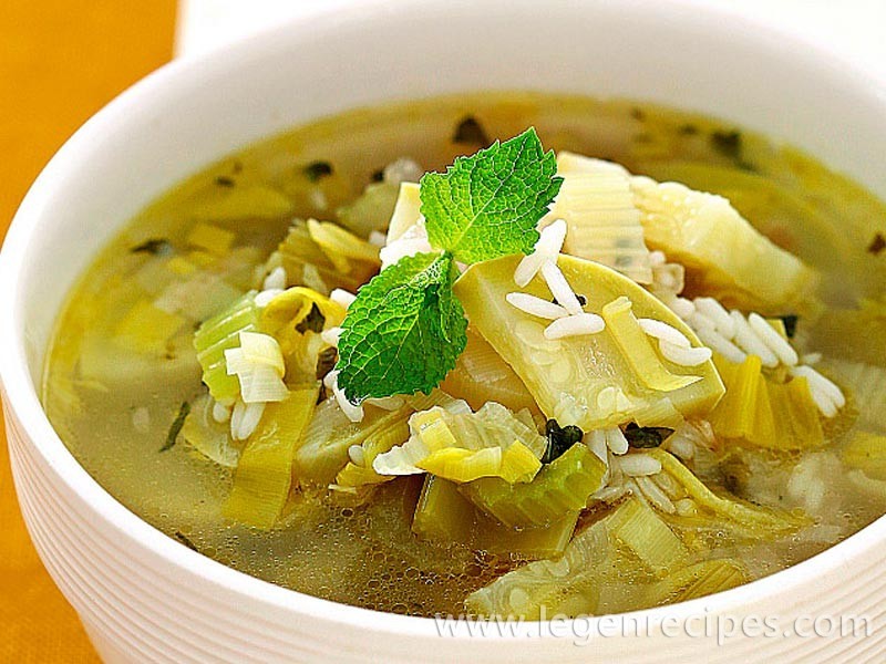 Rice soup with celery and mint