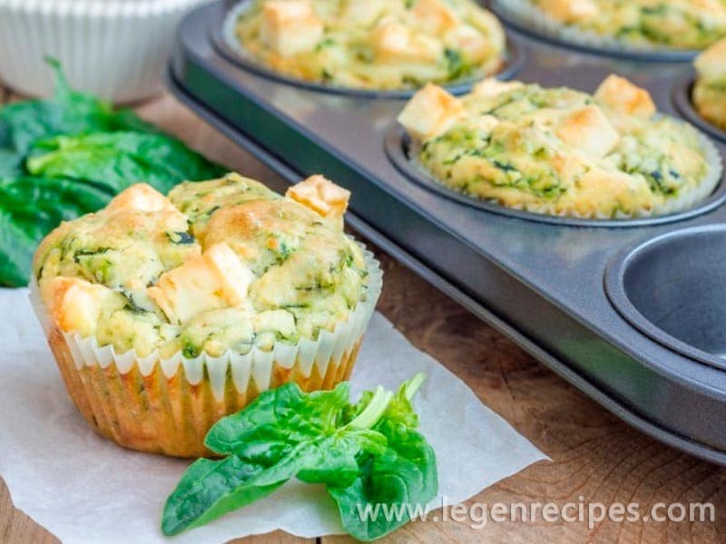 Muffins recipe with feta, cottage cheese and spinach