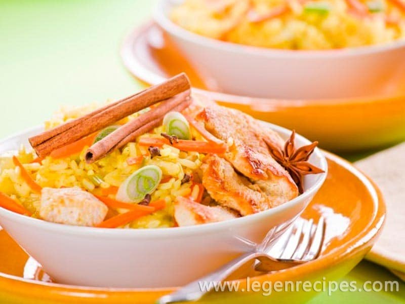 Recipe of chicken curry with rice and vegetables
