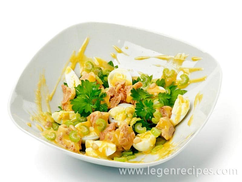 Salad with cod liver, cheese and eggs