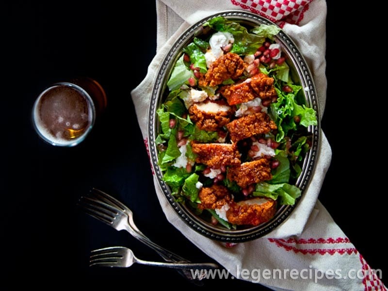Fried Buttermilk Beer Chicken Salad with Sriracha Honey Vinaigrette