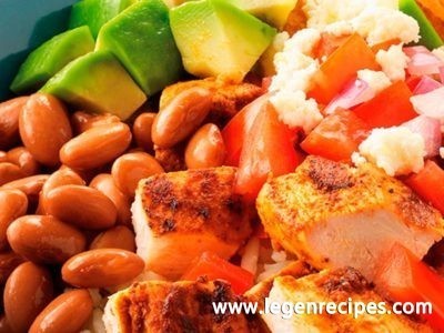 Mexican Chicken Bowl with Rice, Beans, and Queso Fresco