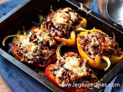 Spiced mince and lentil stuffed peppers