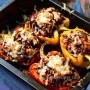 Spiced mince and lentil stuffed peppers