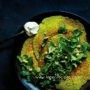 Sprouted Chickpea Socca with Herb Salad and Yogurt