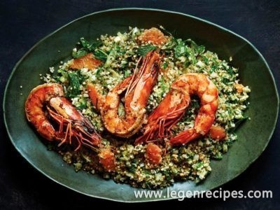 Sprouted Seed and Grain Salad with Spiced Prawns