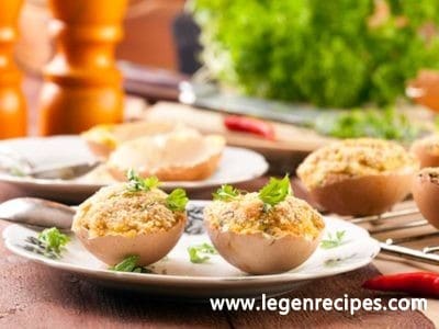 Stuffed eggs, baked in the shell
