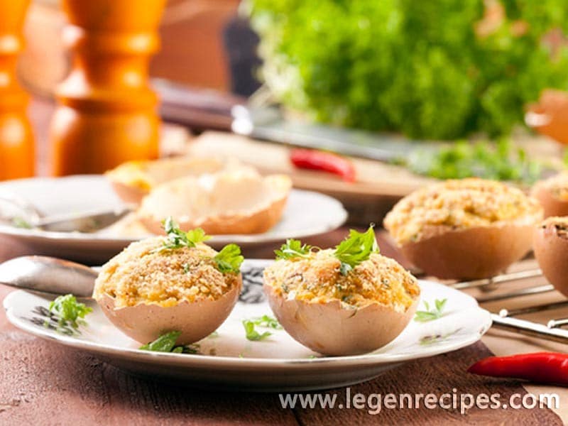 Stuffed eggs, baked in the shell