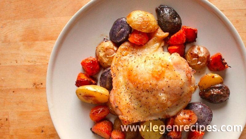 Baked Chicken Thighs with Root Vegetables - Legendary Recipes %