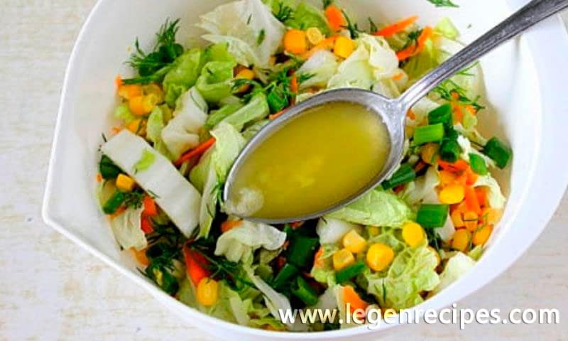 Light salad with Chinese cabbage and corn