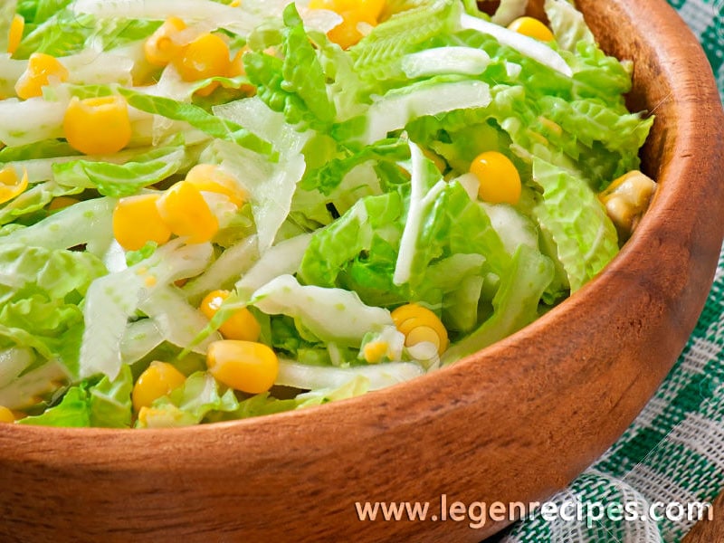 Light salad with Chinese cabbage and corn