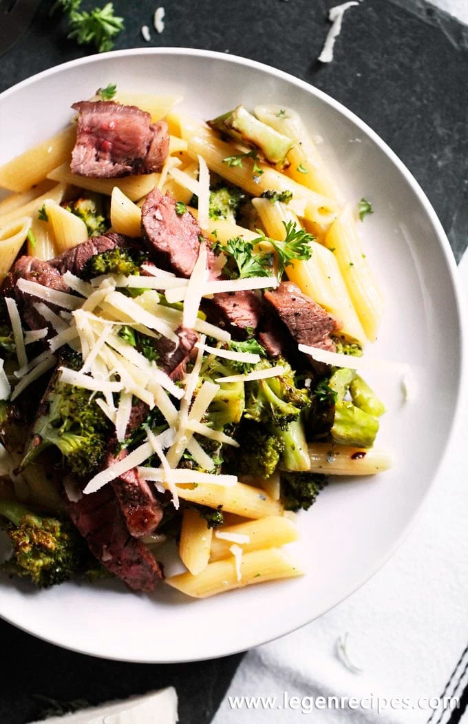 Steak & Blue Cheese Pasta with Roasted Broccoli