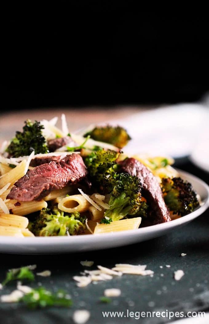 Steak & Blue Cheese Pasta with Roasted Broccoli